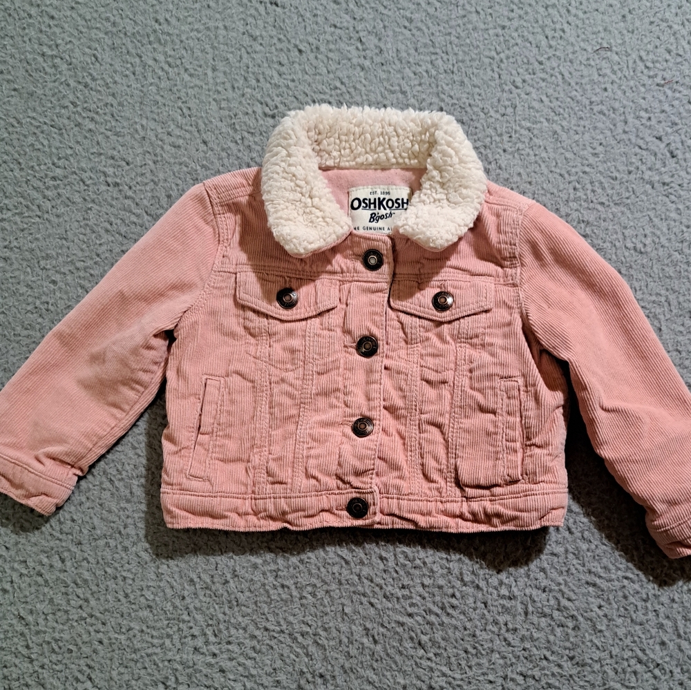 OshKosh B’Gosh Girl`s Pink Corduroy Snap Up Sherpa Collar Jacket / Size 18m